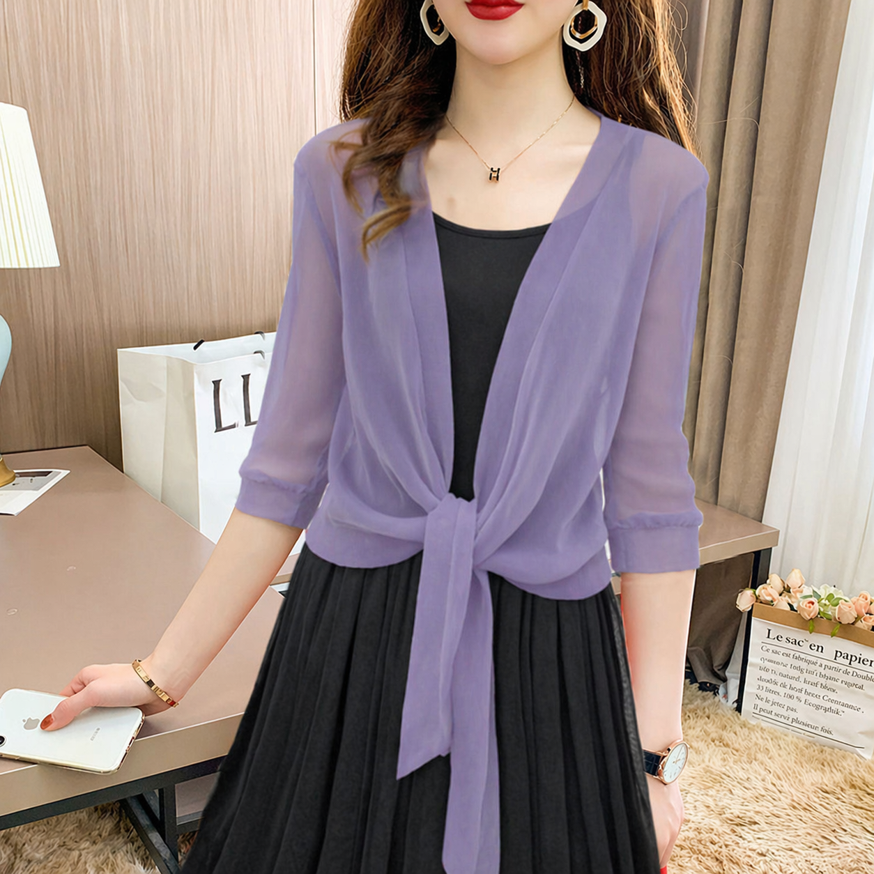 Pearl | Women's Sheer Tie Front Cardigan Open Front Cover Up